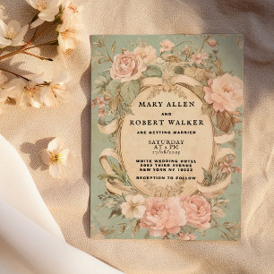 Convite Casamento de horta floral retrô-rosa-menta