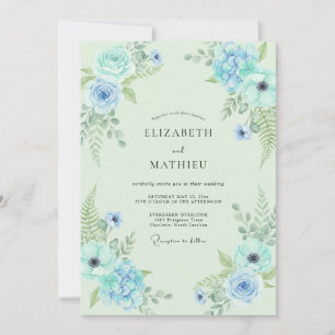 Convite Casamento de Hortelã Azul Flor Silvestre Samambaia