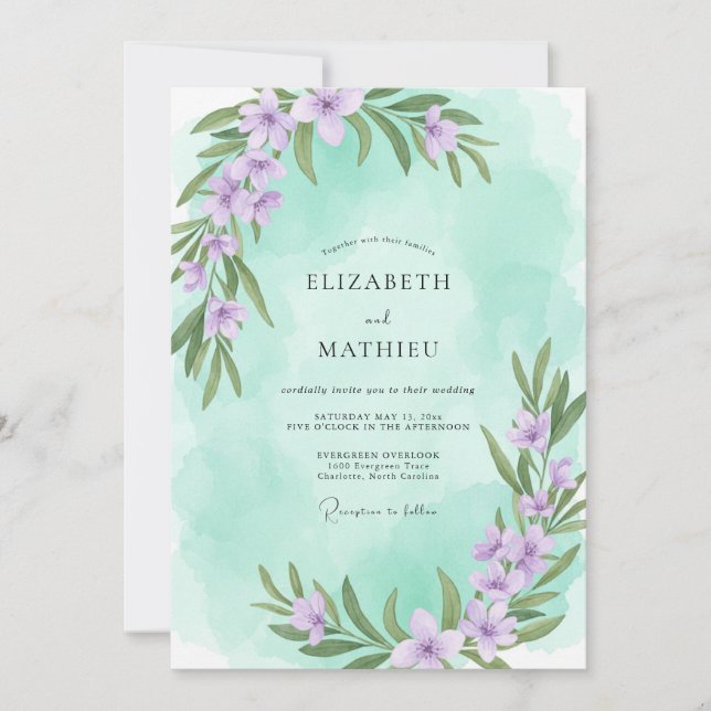 Convite Casamento de Hortelã Lilás Eucalipto (Frente)