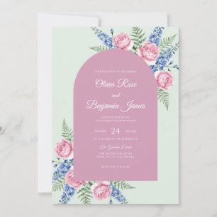 Convite Casamento de Hortelã, Periwinkle, Delphinium e Euc
