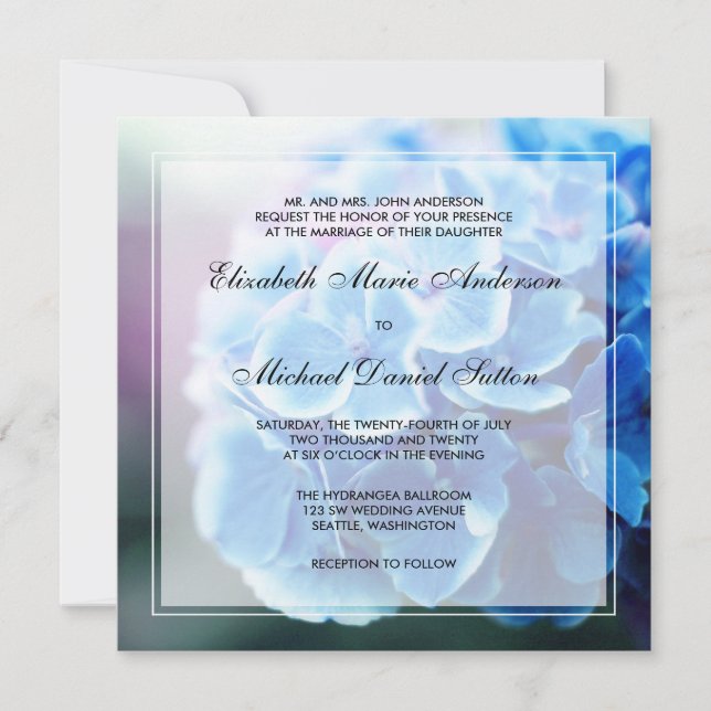 Convite Casamento de Hortênsia Azul Roxa (Frente)