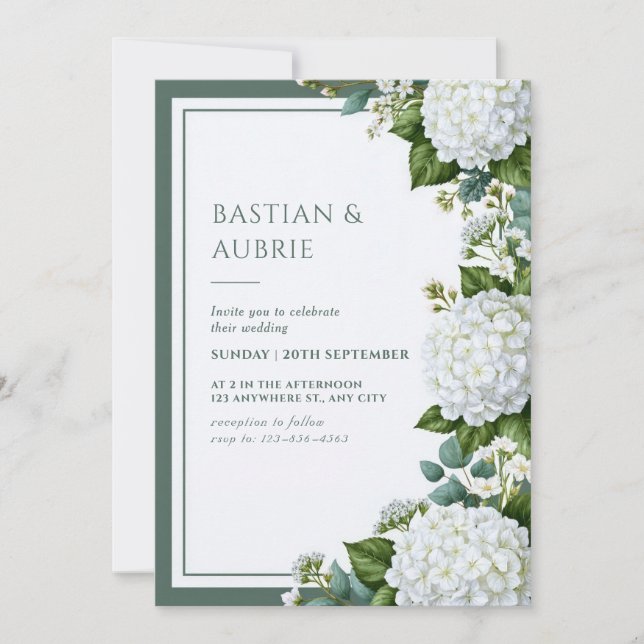 Convite Casamento de Hortênsia Branca e Salvia (Frente)