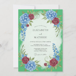 Convite Casamento de Hortênsia Cornflower Borgonha Sage