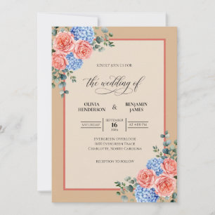 Convite Casamento de Hortênsia Eucalipto Ameixa Azul