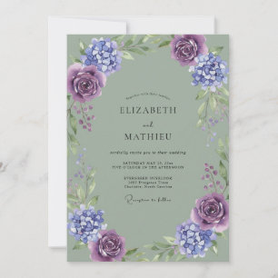 Convite Casamento de Hortênsia Eucalipto Ametista Azul-per