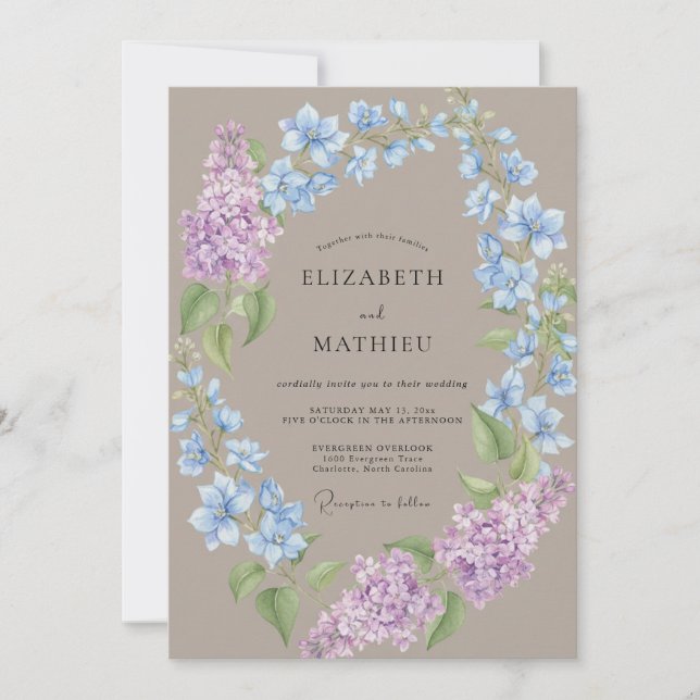 Convite Casamento de Hortênsia Eucalipto Azul Bege (Frente)