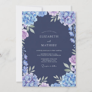 Convite Casamento de Hortênsia Eucalipto Azul-Marinho