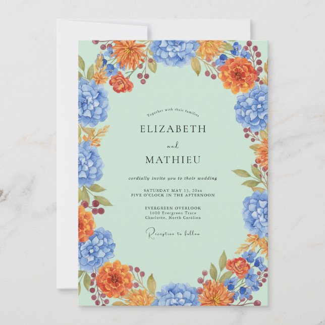 Convite Casamento de Hortênsia Eucalipto Azul Menta (Frente)