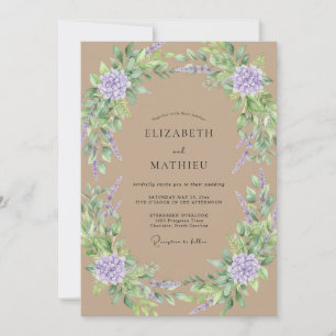 Convite Casamento de Hortênsia Eucalipto Lavanda Bege