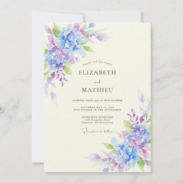 Convite Casamento de Hortênsia Eucalipto Lavanda Vinca (Frente)