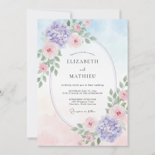 Convite Casamento de Hortênsia Eucalipto Rosa Periwinkle