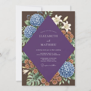 Convite Casamento de Hortênsia Eucalipto Roxo Chocolate