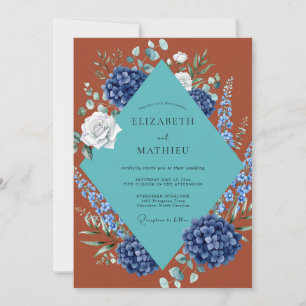 Convite Casamento de Hortênsia Eucalipto Teal Ferrugem