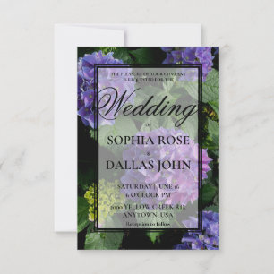 Convite Casamento de hortênsia floral roxa azul elegante