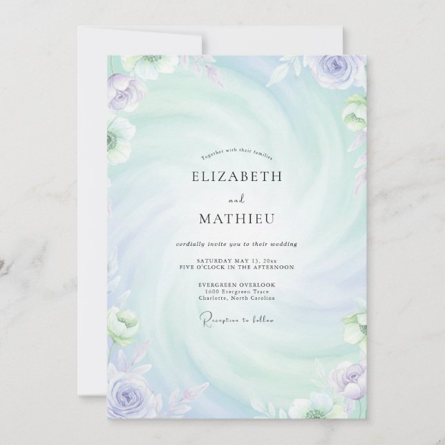 Convite Casamento de Hortênsia Lilás e Periwinkle Sage (Frente)