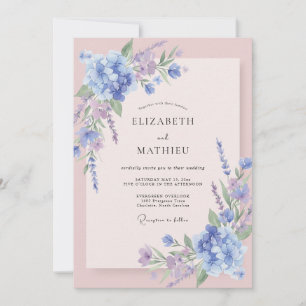 Convite Casamento de Hortênsia Lilás Eucalipto Azul-marinh
