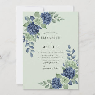 Convite Casamento de Hortênsia Menta Azul-Celeste Eucalipt