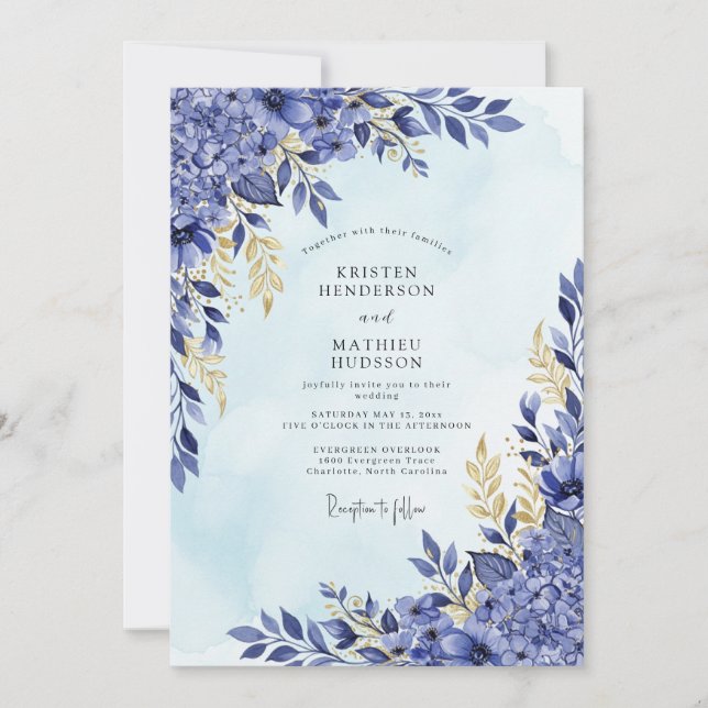 Convite Casamento de Hortênsia Radiante Azul Real (Frente)