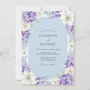 Convite Casamento de Hortênsia Roxa Eucalipto Azul-Pervinc