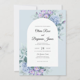 Convite Casamento de Hortênsia Roxa Periwinkle com Sage