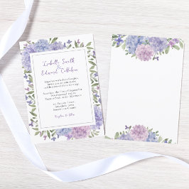 Convite Casamento de Hortênsias Azuis Lilás Aquarela Moder