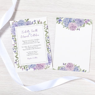 Convite Casamento de Hortênsias Azuis Lilás Aquarela Moder