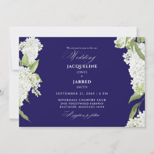 Convite Casamento de Hortênsias Azul-Marinho e Brancas 