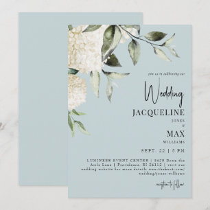 Convite Casamento de Hortênsias Brancas Aqua Blue