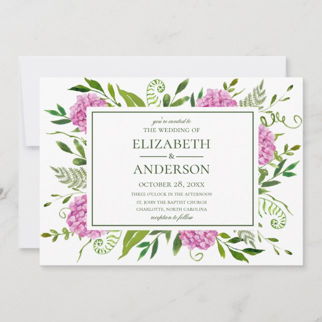 Convite Casamento de Hortênsias Rosa (Frente)