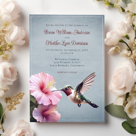 Convite Casamento de Hummingbird e Hibiscus | Azul
