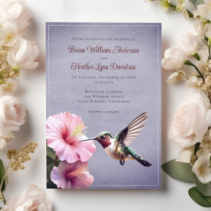 Convite Casamento de Hummingbird e Hibiscus Roxa