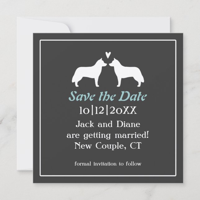 Convite Casamento de Huskies Siberianos Salve a Data (Frente)