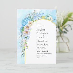 Convite Casamento de Hydrangea Azul Elegante