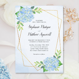 Convite Casamento de Hydrangea Azul Geométrico Moderno Flo