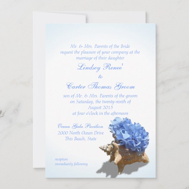 Convite Casamento de Hydrangea Azul Seashore (Frente)