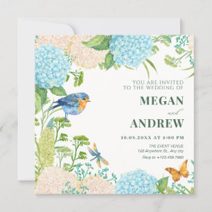 Convite Casamento de Hydrangea Bird Butterfly