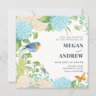 Convite Casamento de Hydrangea Bird Butterfly
