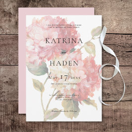 Convite Casamento de Hydrangea Blush Moderno Cor-de-Rosa