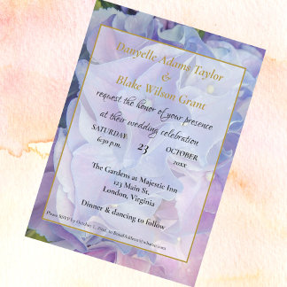 Convite Casamento de Hydrangea Lavanda Floral Azul Elegant