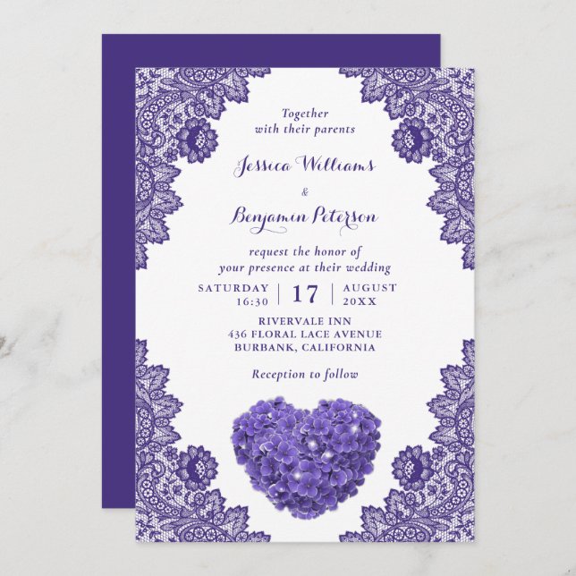 Convite Casamento de Hydrangea Roxo Roxo Personalizado (Frente/Verso)