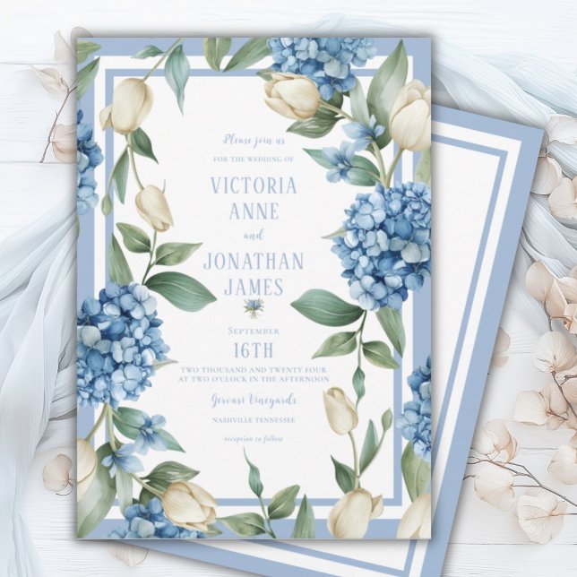 Convite Casamento de Hydrangea & Tulip Azul (Criador carregado)