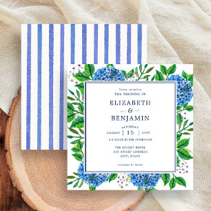 Convite Casamento de Hydrangeas Azuis com Stripes Modernas