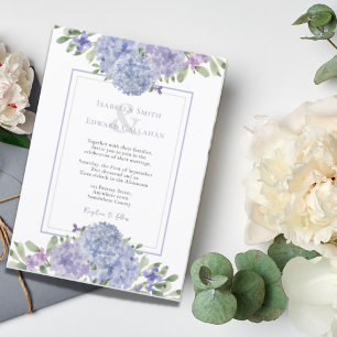 Convite Casamento de Hydrangeas Azuis Românticas com Cor d