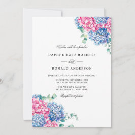 Convite Casamento de Hydrangeas Azuis, Rosa-d-Água