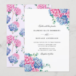 Convite Casamento de Hydrangeas Azuis, Rosa-d-Água