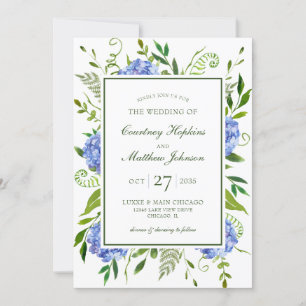 Convite Casamento de Hydrangeas Azul