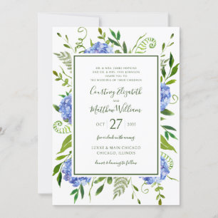 Convite Casamento de Hydrangeas Azul