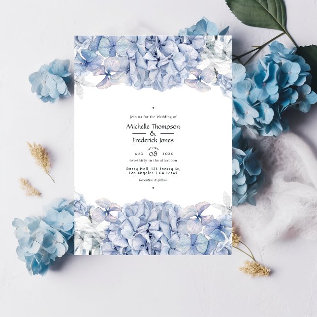 Convite Casamento de Hydrangeas Azul (Criador carregado)