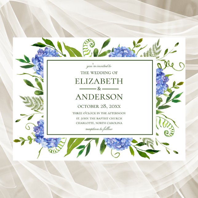 Convite Casamento de Hydrangeas Azul (Criador carregado)