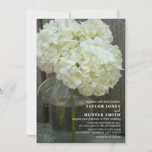 Convite Casamento de Hydrangeas Brancas Mason Jar